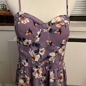 xhileration summer sundress spaghetti strap floral corset a-line Sz L
